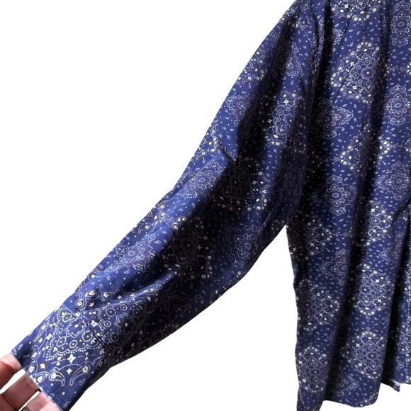 VTG Arizona Jean Co Women Corduroy Button Up Shirt L Navy Paisley Cottage Boho - Picture 3 of 7